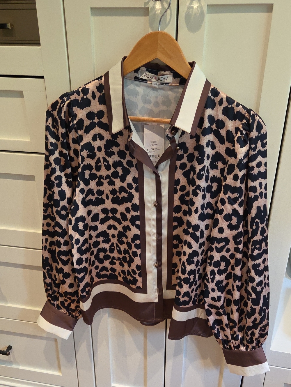 Joy Joy Leapord Puff Sleeve Blouse Size XS NWT